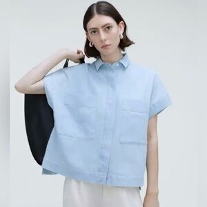 New Everlane The Poplin Short Sleeve Box
Black Shirt Size Medium Women